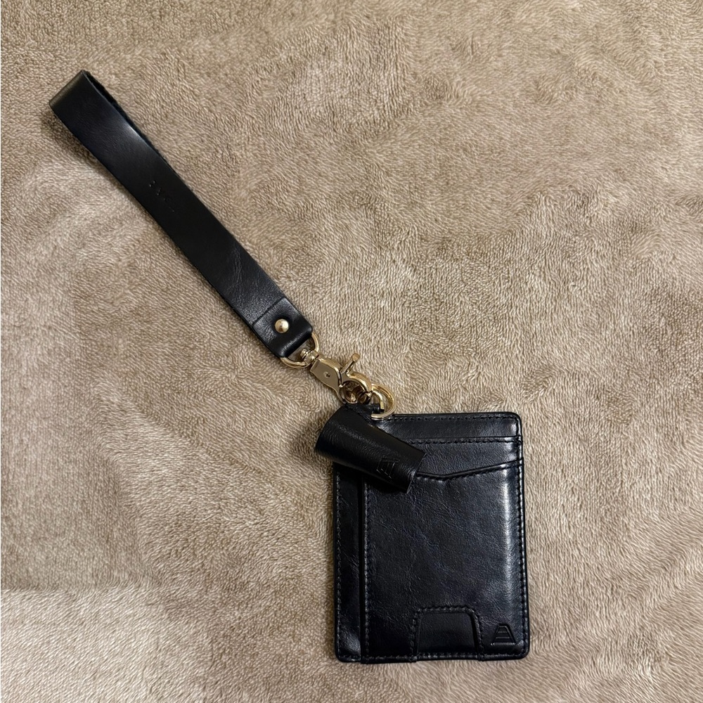 Andar Black Leather Card Wallet with chapstick holder